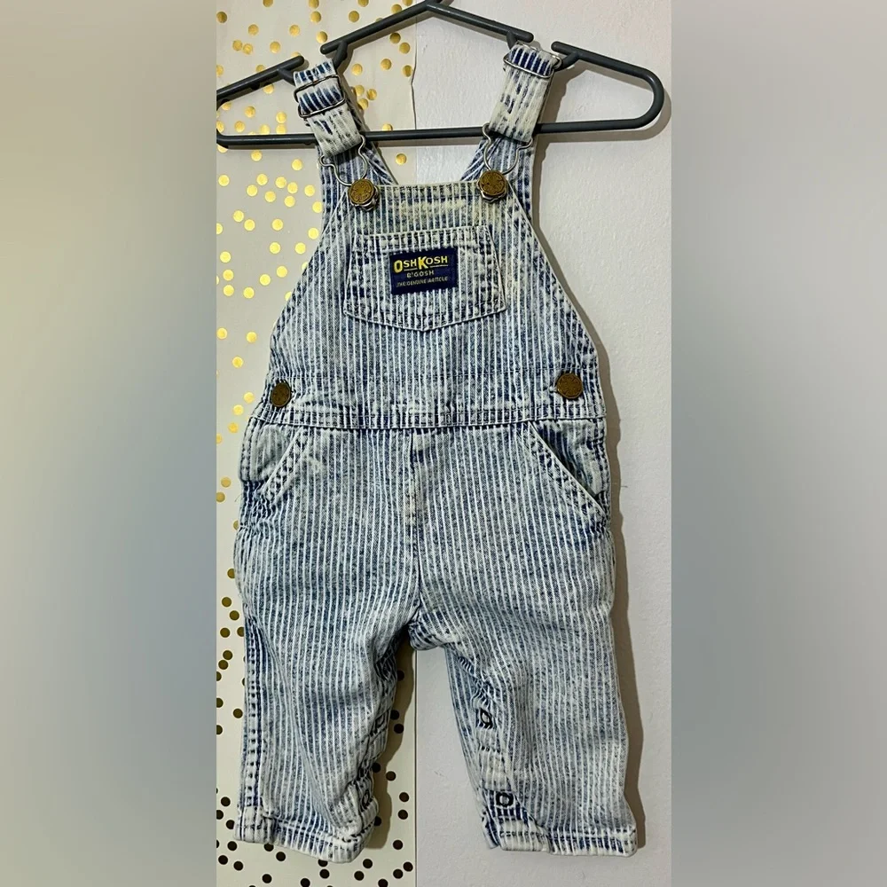 Vintage OshKosh B'gosh Kids Blue Hickory Stripe Overalls *WITH STAIN*
